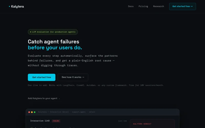 Kalytera — Find where your agent fails screenshot