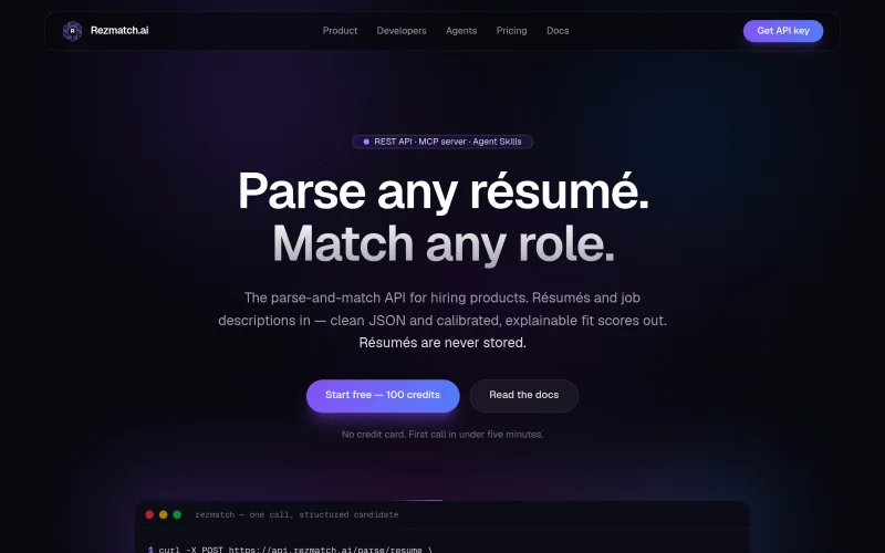 Rezmatch.ai — Resume Parsing & Candidate Matching API screenshot