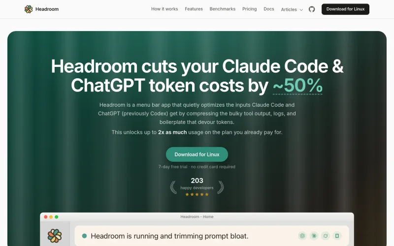 Cut Claude Code & Codex Costs ~50% | Headroom screenshot