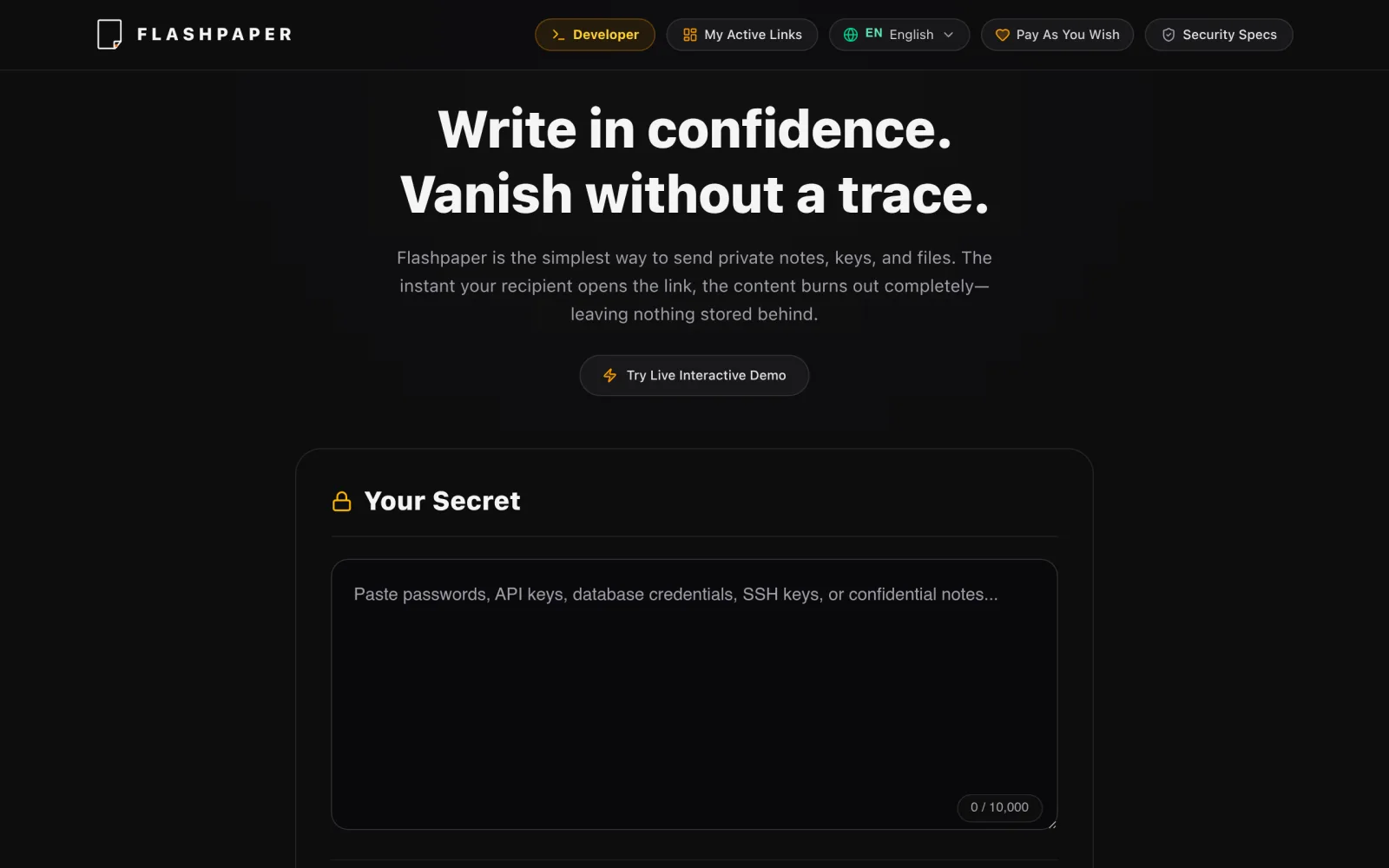 Flashpaper — Private Notes & Files That Vanish screenshot