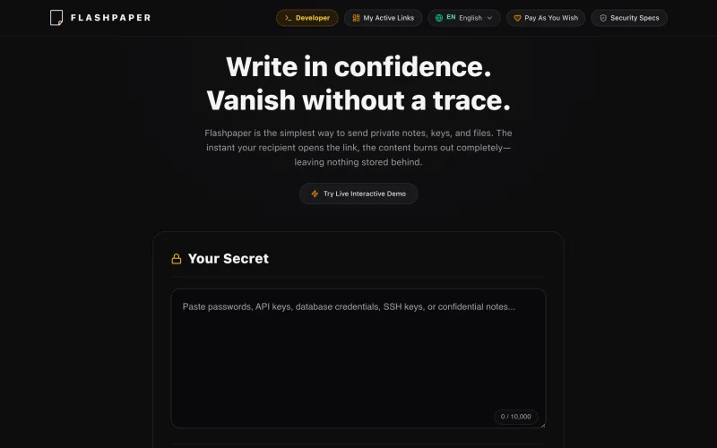 Flashpaper — Private Notes & Files That Vanish screenshot