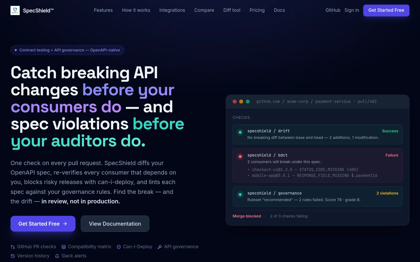 OpenAPI diff & breaking-change detection · SpecShield screenshot