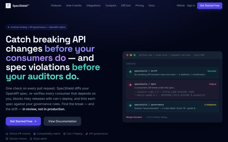 OpenAPI diff & breaking-change detection · SpecShield screenshot