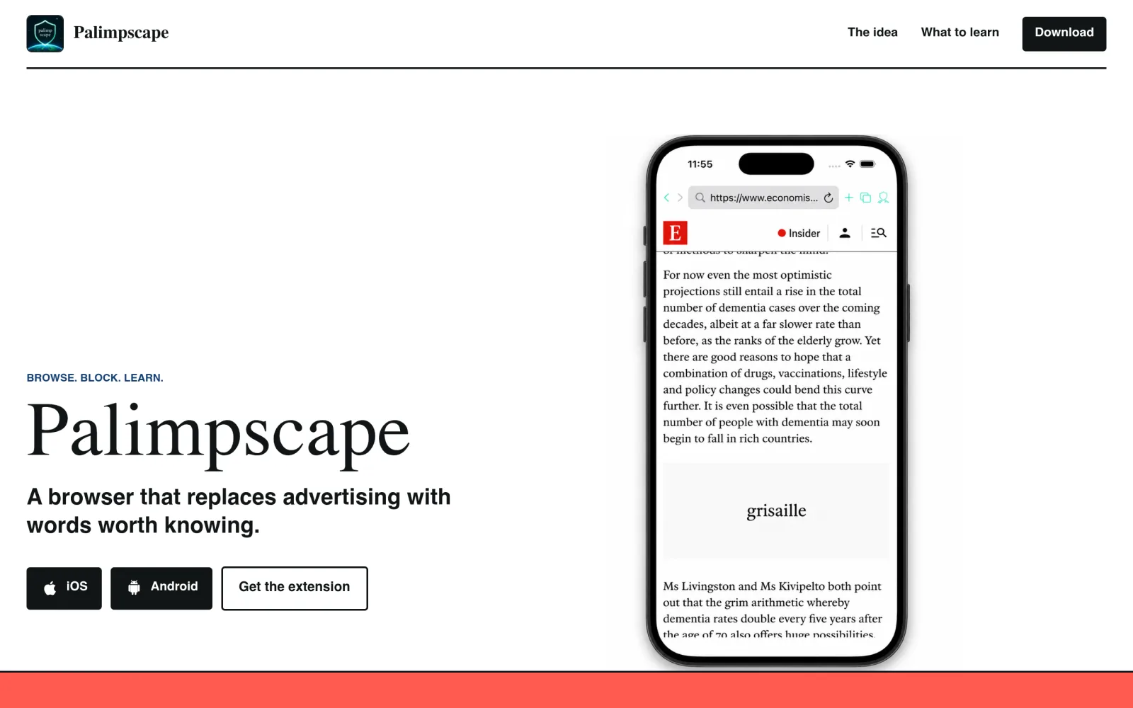 Palimpscape - A browser that replaces ads with words screenshot