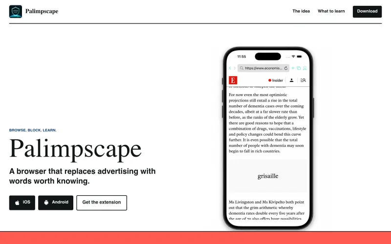 Palimpscape - A browser that replaces ads with words screenshot