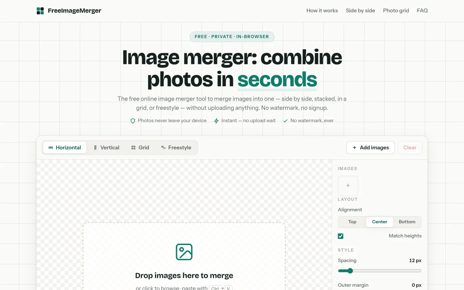 Image Merger — Merge Images Online Free, No Upload screenshot