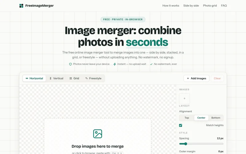 Image Merger — Merge Images Online Free, No Upload screenshot