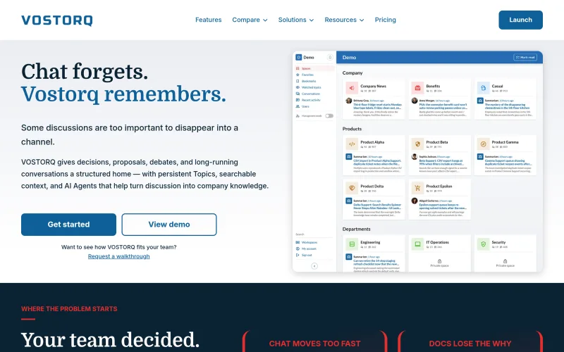 VOSTORQ — Team Communication for Decisions and Company Knowledge screenshot