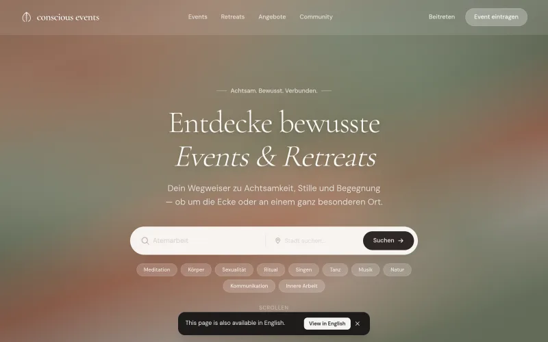Bewusste Events & Retreats entdecken | conscious events screenshot
