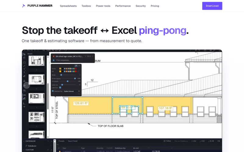 Purple Hammer — takeoff & estimating with spreadsheets built in screenshot
