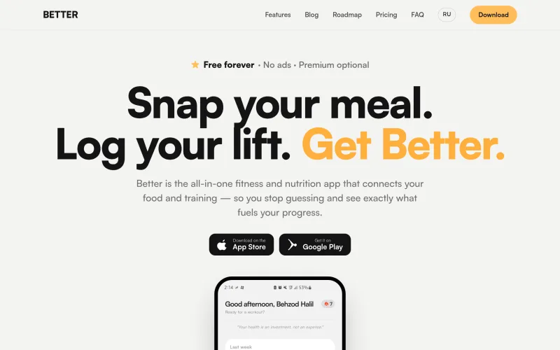 Better — Fitness & Nutrition App: Workout Tracker + Calorie Counter screenshot