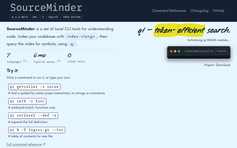 SourceMinder - Token-Efficient Code Index for Solo Devs and LLMs screenshot