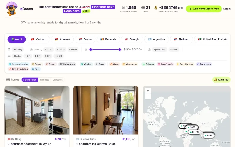 nBases: mid-term homes for nomads, fee-free screenshot