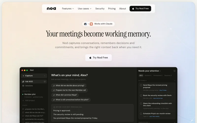 Nod: AI meeting notes that become shared team memory screenshot