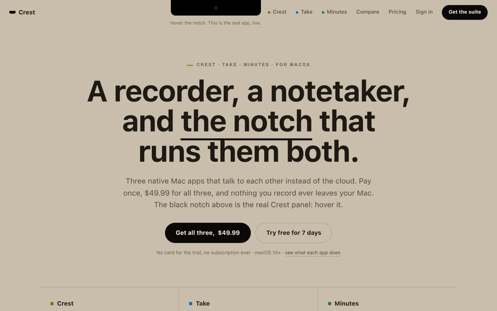 Crest Suite: Crest, Take and Minutes for macOS screenshot