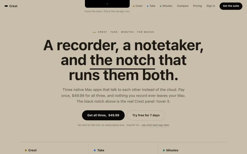 Crest Suite: Crest, Take and Minutes for macOS screenshot