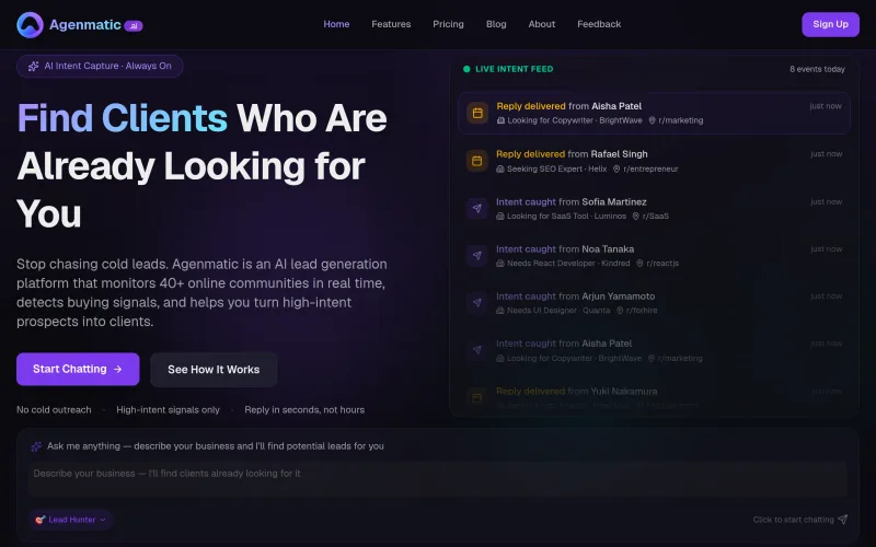 Find Clients Faster with AI Lead Generation | Agenmatic screenshot
