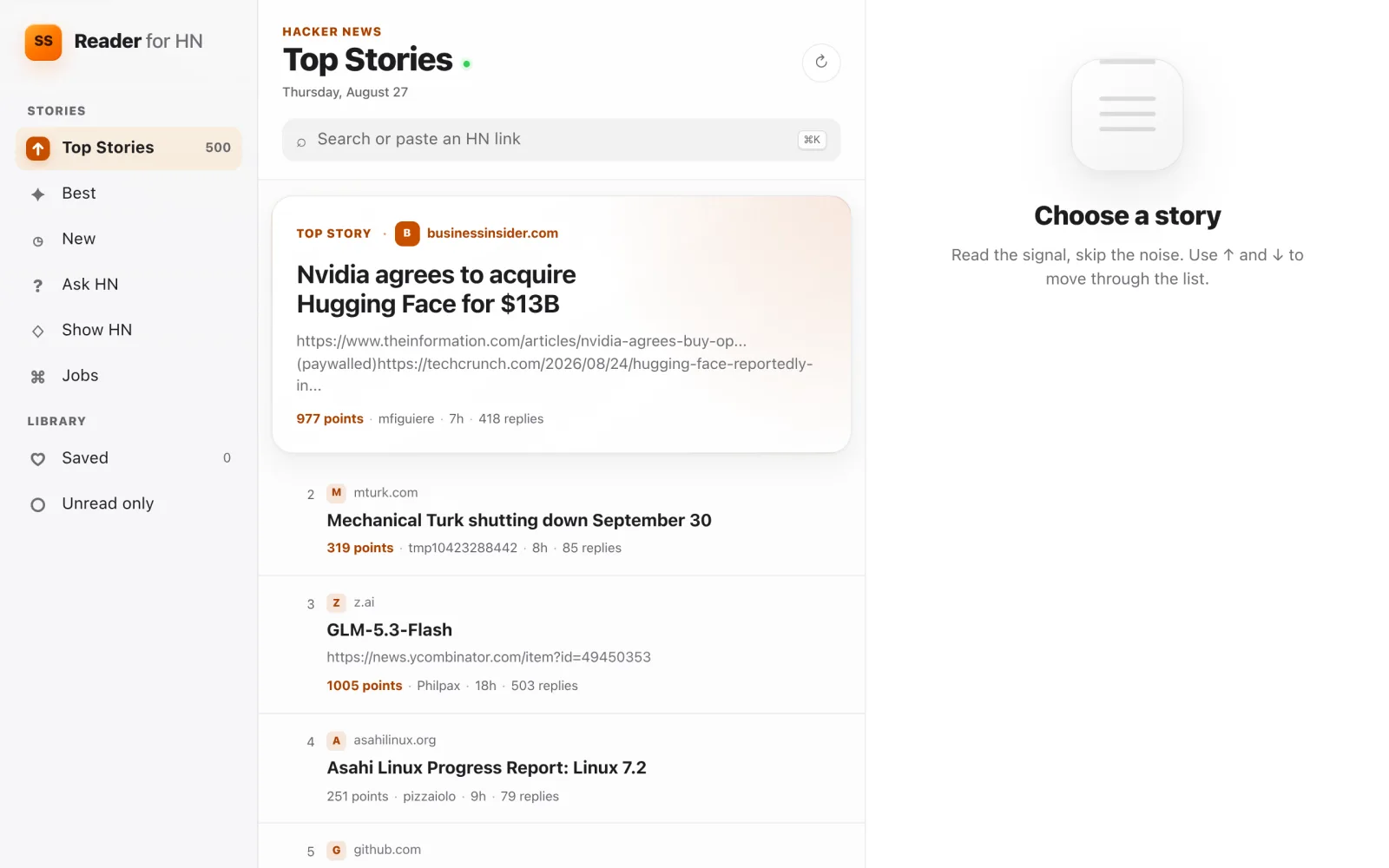 Reader for Hacker News screenshot
