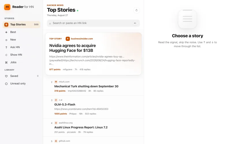 Reader for Hacker News screenshot