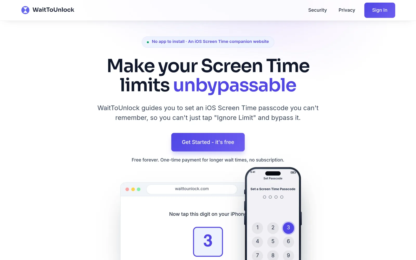 WaitToUnlock - The friction that makes iOS Screen Time work screenshot