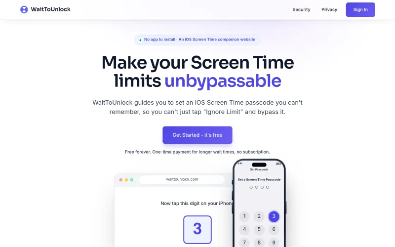WaitToUnlock - The friction that makes iOS Screen Time work screenshot