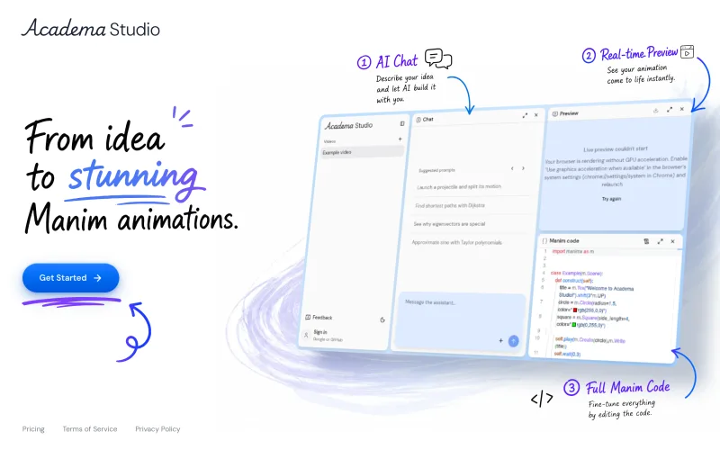 Academa Studio | AI-Native Manim Editor screenshot