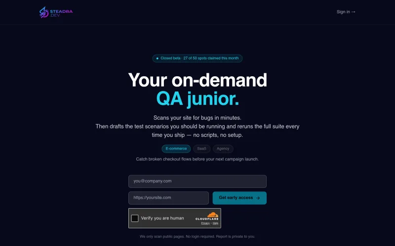Steadra — QA that works while you sleep screenshot