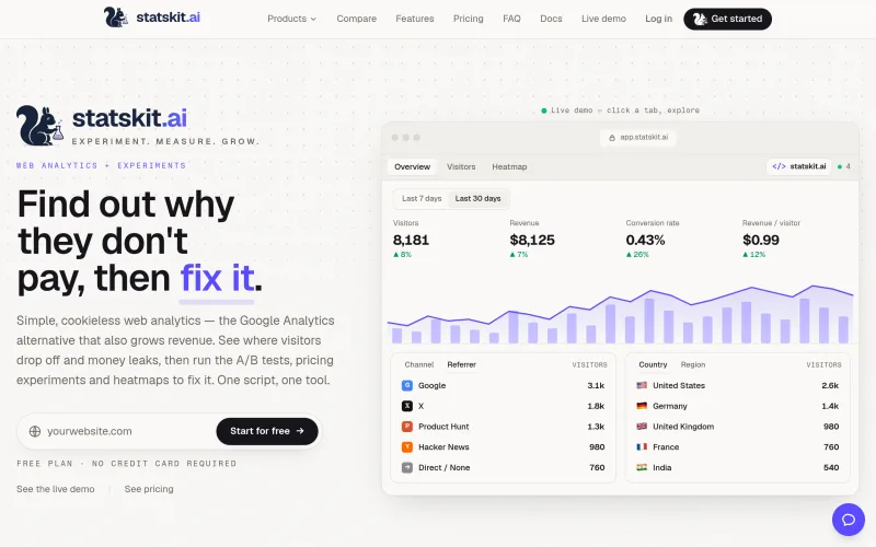 StatsKit: find out why visitors don't pay, then fix it screenshot