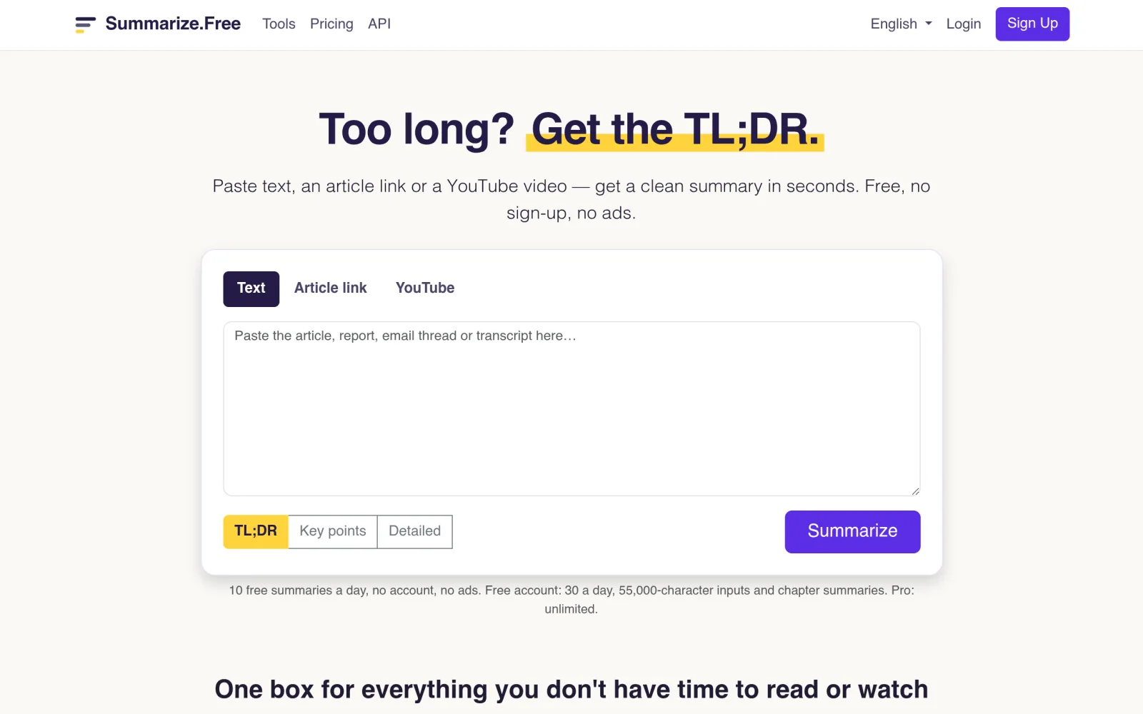 Free AI Summarizer — TL;DR for Text, Articles & YouTube screenshot