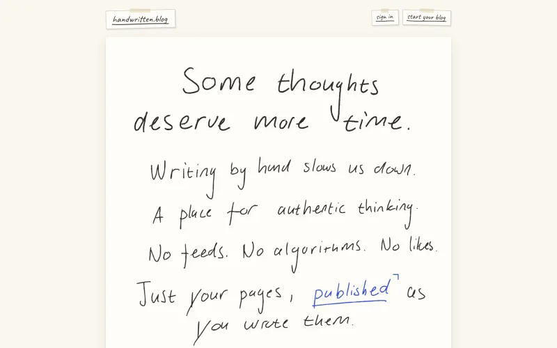 handwritten.blog — blogs, but handwritten screenshot