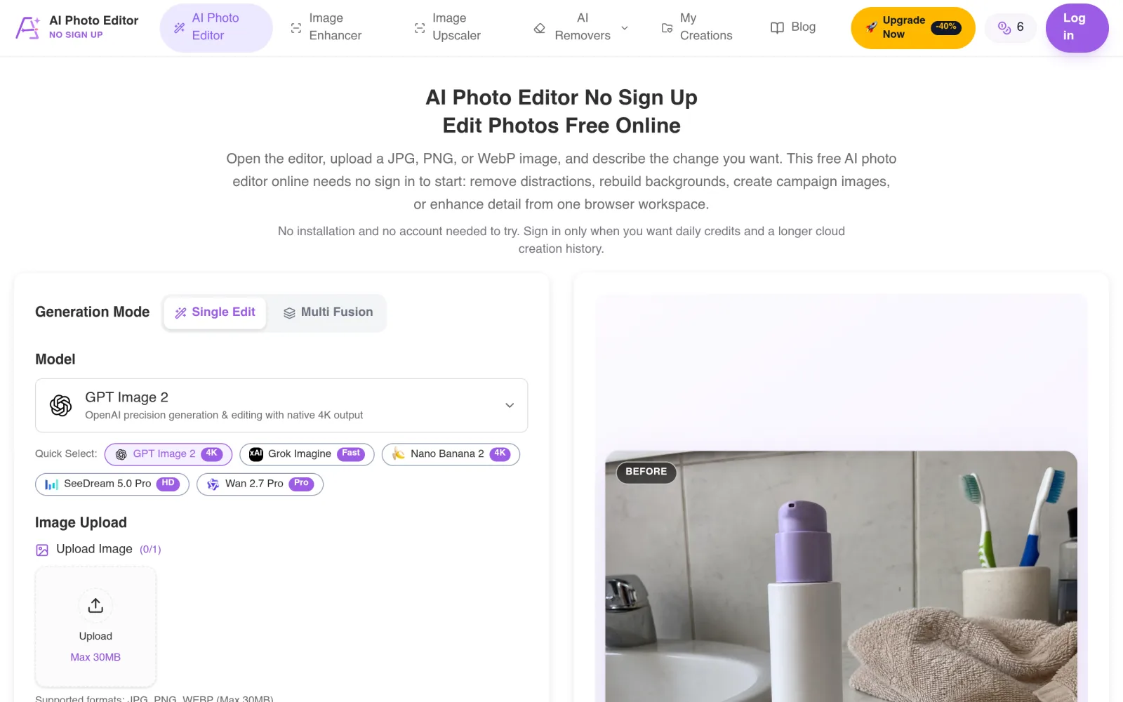 AI Photo Editor No Sign Up - Free Online Photo Editing screenshot