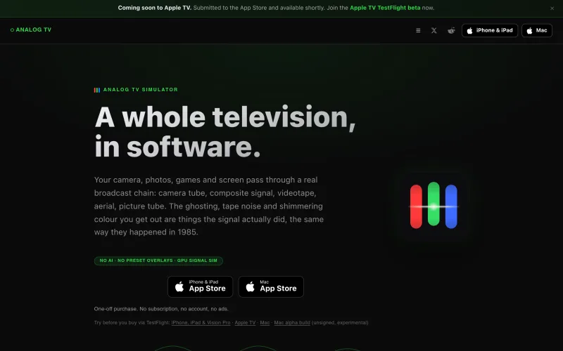 Analog TV Simulator: Physics-accurate CRT, VHS & broadcast TV screenshot