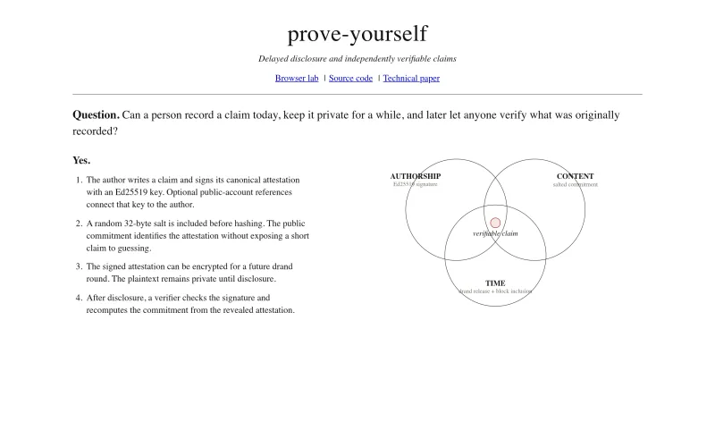 prove-yourself: delayed disclosure and verifiable claims screenshot