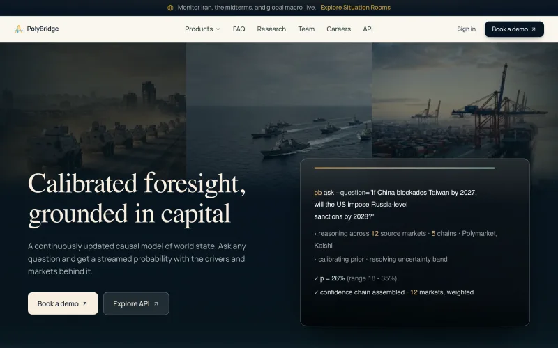 PolyBridge | Foresight grounded in real-money signal screenshot