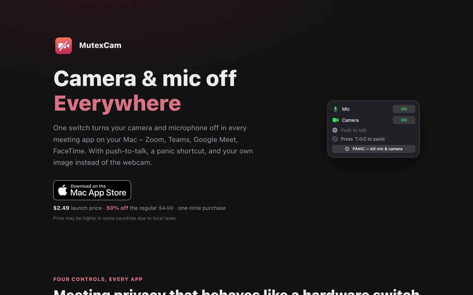 MutexCam – Camera & mic off. Everywhere. screenshot