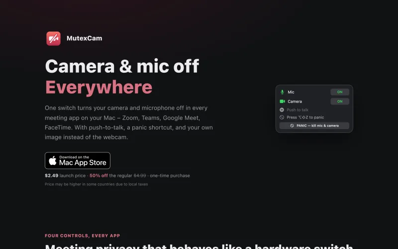 MutexCam – Camera & mic off. Everywhere. screenshot