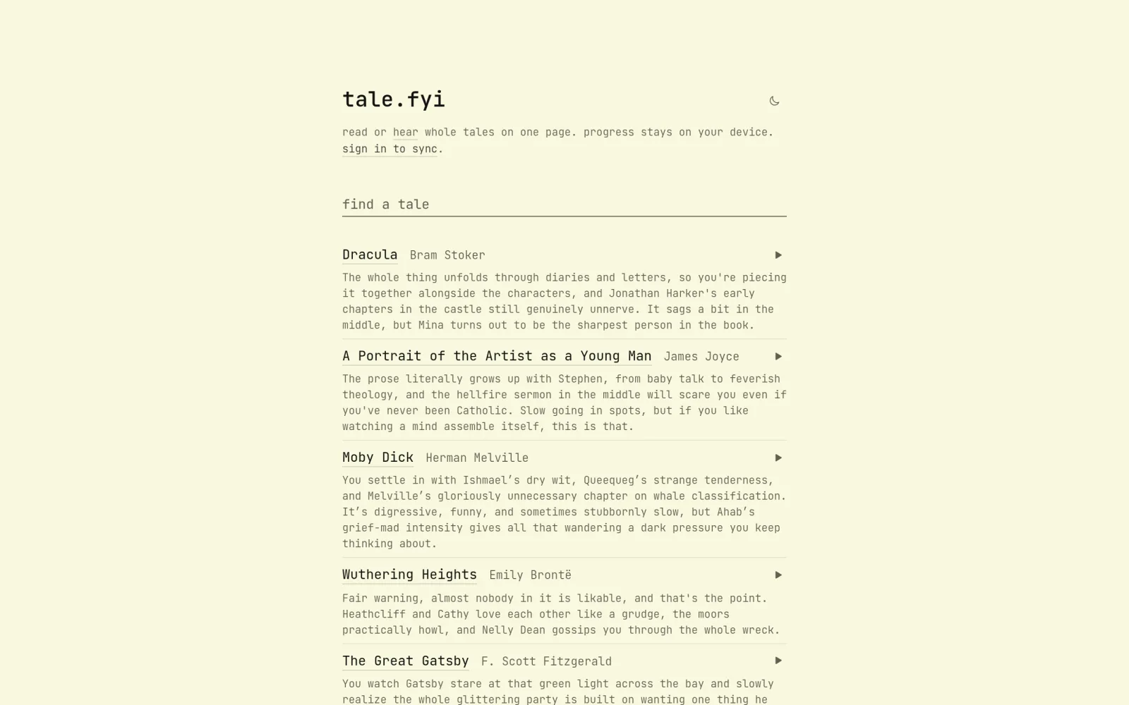 tale.fyi — simply read books screenshot