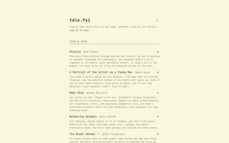 tale.fyi — simply read books screenshot