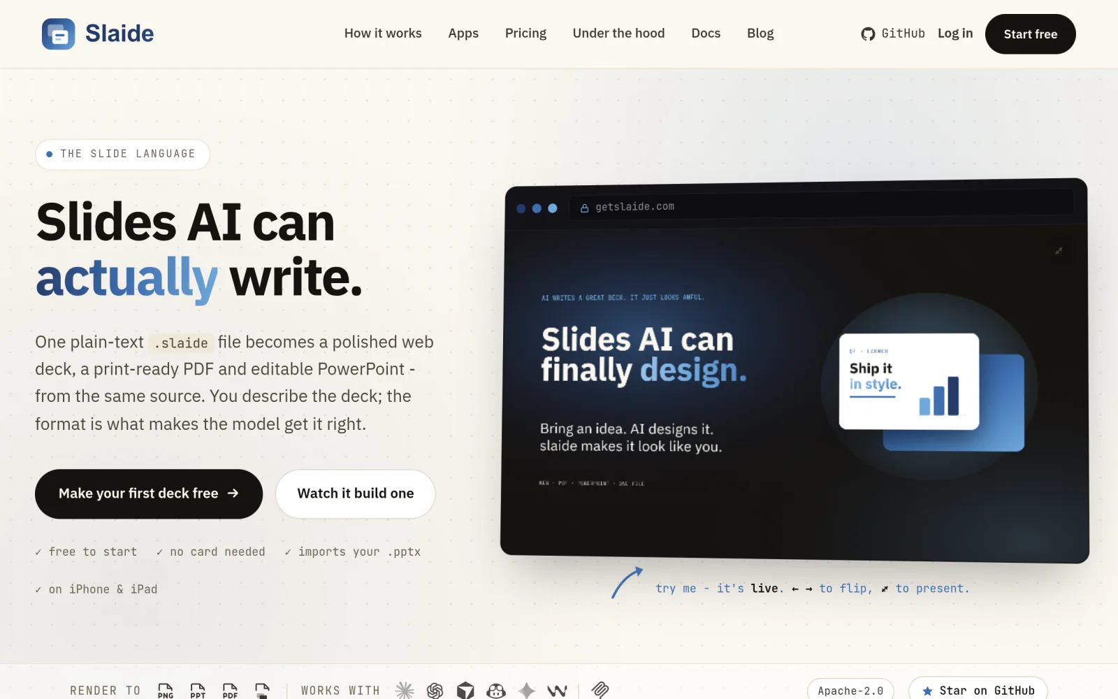 Slaide - slides that AI can actually write screenshot