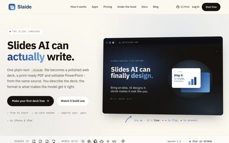 Slaide - slides that AI can actually write screenshot