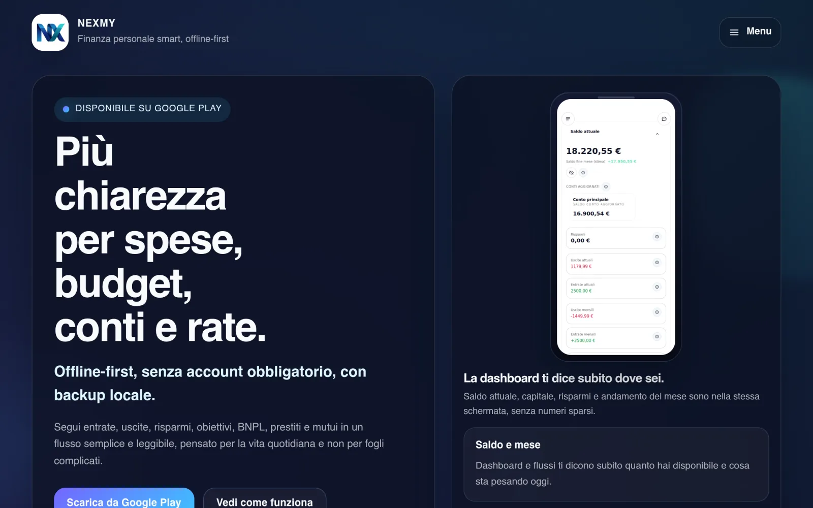 Nexmy | App Android per spese, budget, conti e rate offline screenshot