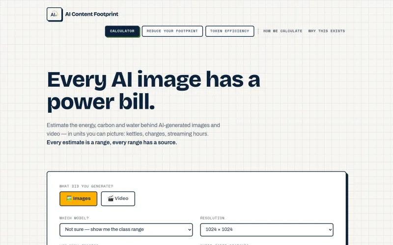 AI Content Footprint — every estimate is a range screenshot