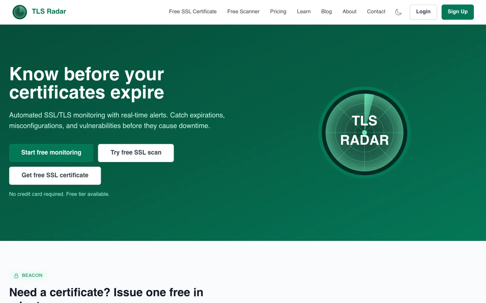TLS Radar - SSL/TLS Certificate Monitoring screenshot