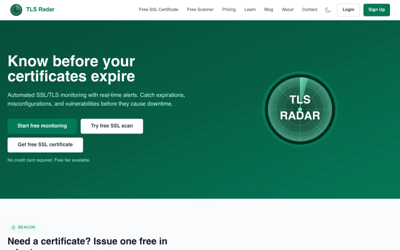 TLS Radar - SSL/TLS Certificate Monitoring screenshot