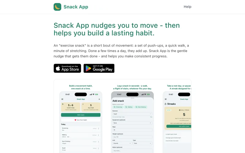 Snack App - Exercise Reminders + Progress Tracker screenshot