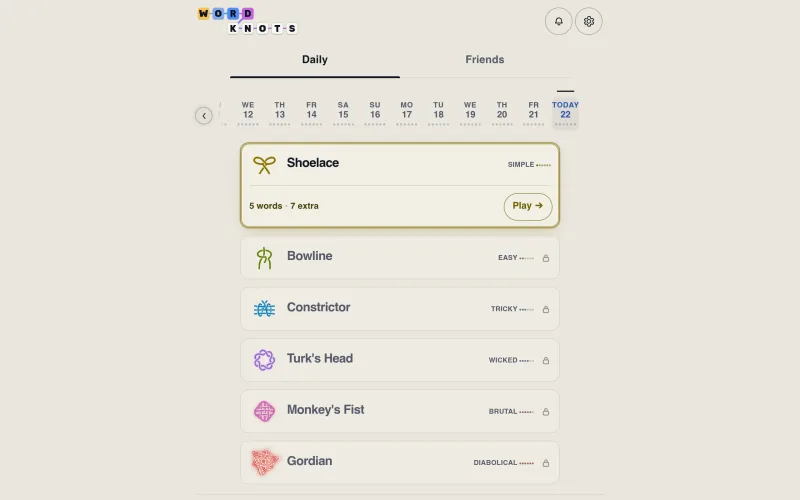 Wordknots · A daily word-knot game screenshot