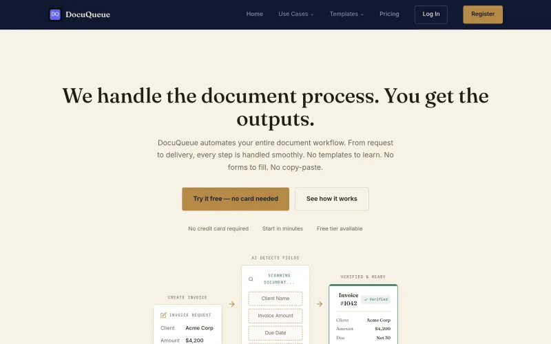 Document Automation — Automate PDF Workflows with AI | DocuQueue screenshot