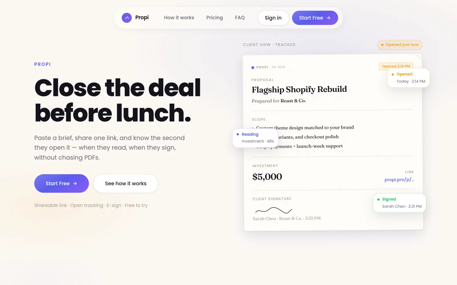 Propi — Close clients in minutes, not days screenshot