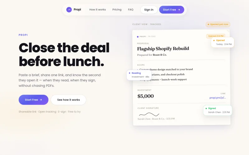 Propi — Close clients in minutes, not days screenshot