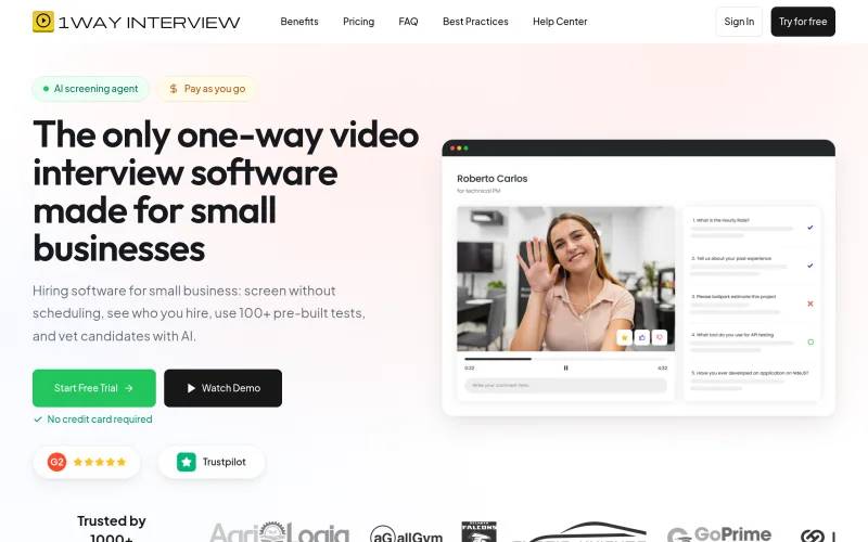 One Way Video Interview Software | Free Trial, No Credit Card screenshot